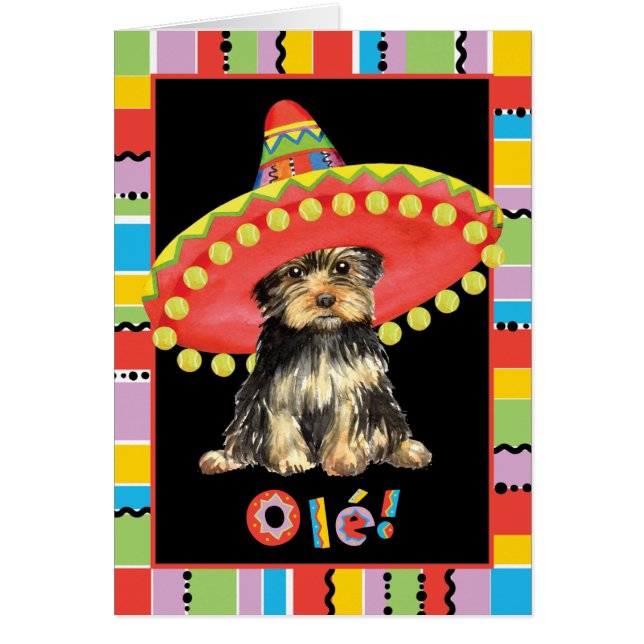 Carte de voeux de Yorkie de fiesta (Devant)