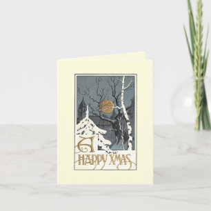 Carte de voeux Deco Snowy Moon Birch Tree