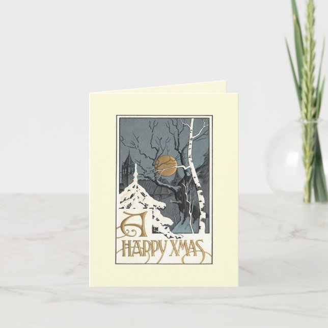 Carte de voeux Deco Snowy Scene Moon Birch Tree (Devant)
