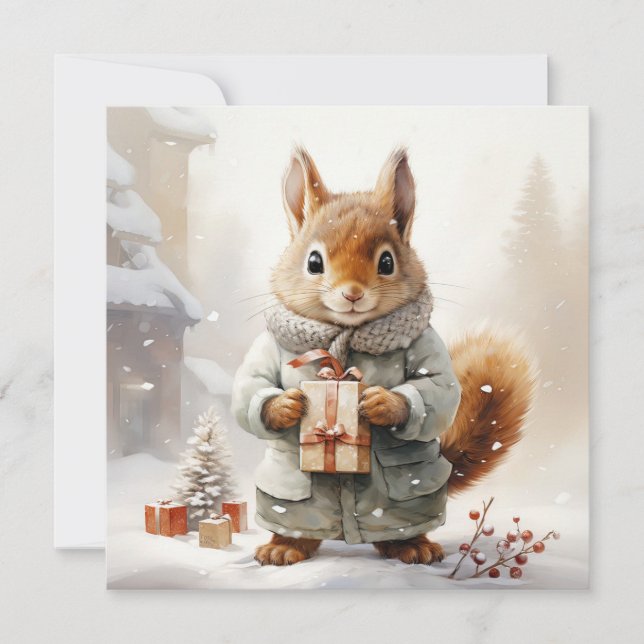 Carte de voeux d'écureuil de Noël (Devant)