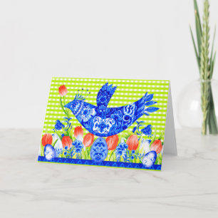Carte de voeux Delft Bluebird et Tulips