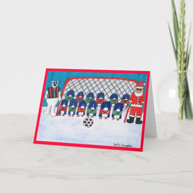 Carte de voeux d'équipe de football de Père Noël (Devant)