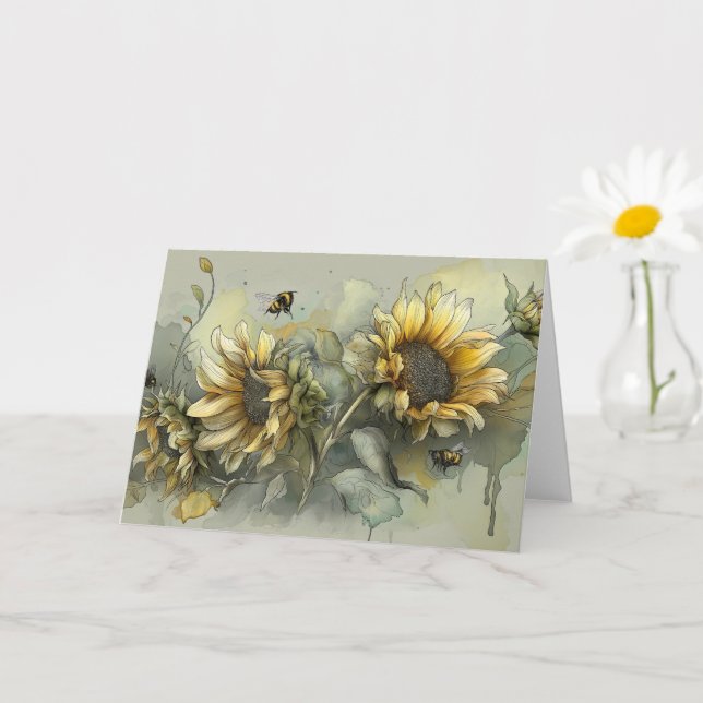 Carte de voeux des abeilles et des tournesols (Petite plante)