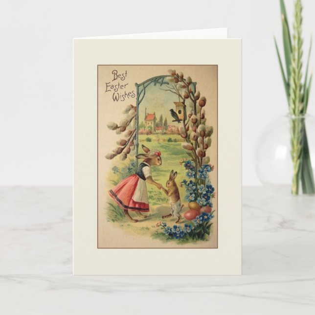 Carte de voeux des Bunnies de Pâques victoriens (Devant)