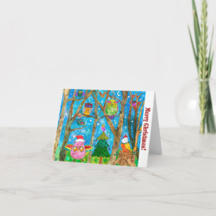 Carte de voeux des Chouettes de Noël mignonnes et 
