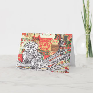 Carte de voeux des hiboux 2 de Noël