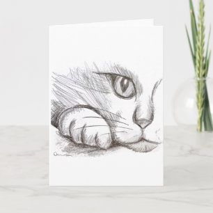 Carte de vœux dessin au crayon de chat curieux