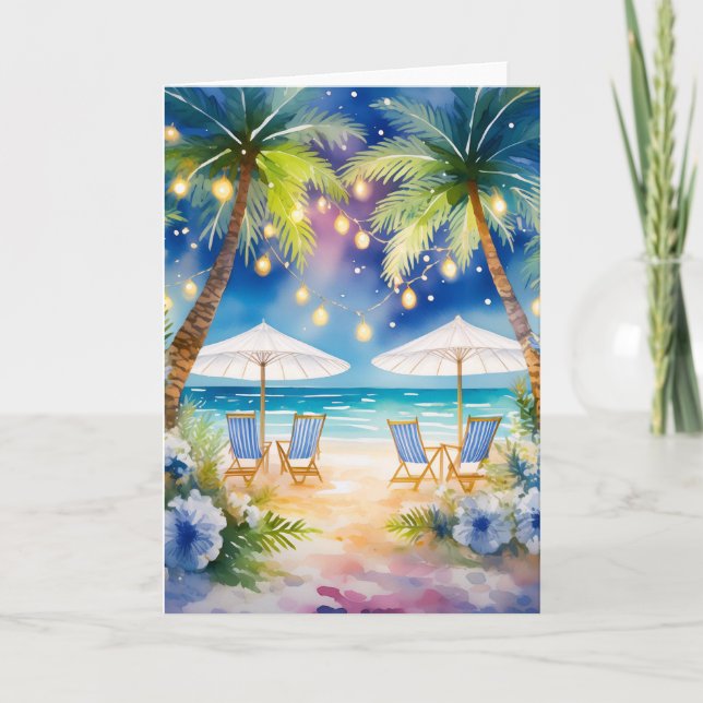 Carte de voeux d'été de Beach Watercolor (Devant)