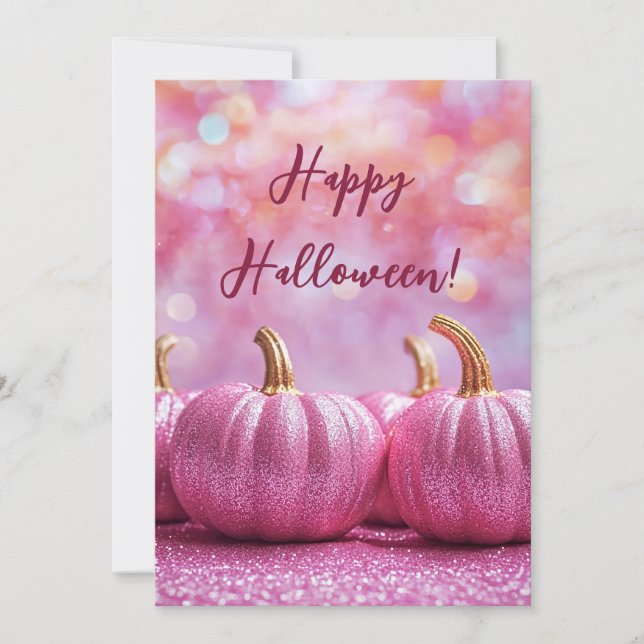 Carte de vœux d'Halloween aux citrouilles roses (Devant)