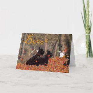 Carte de vœux d'Halloween avec Terrier Écossais