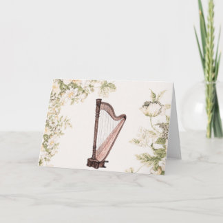 Carte de voeux d'harpe et de fleurs
