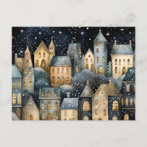 Carte de voeux d'hiver blanche de village de charm