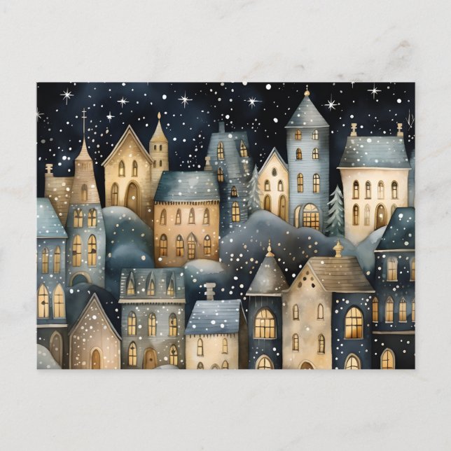Carte de voeux d'hiver blanche de village de charm (Devant)