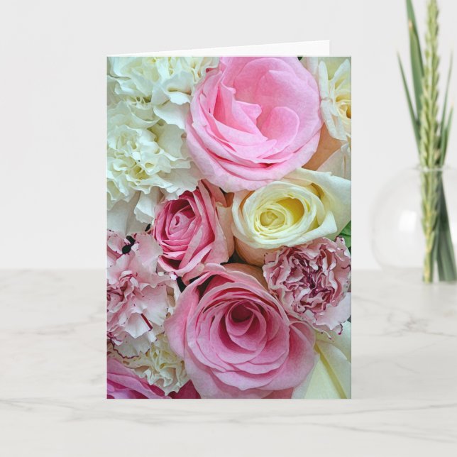 Carte de voeux d'impression de roses roses et (Devant)