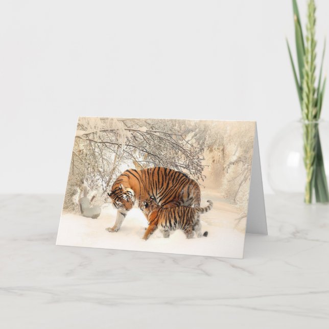 Carte de voeux douce de blanc de tigre de maman et (Devant)