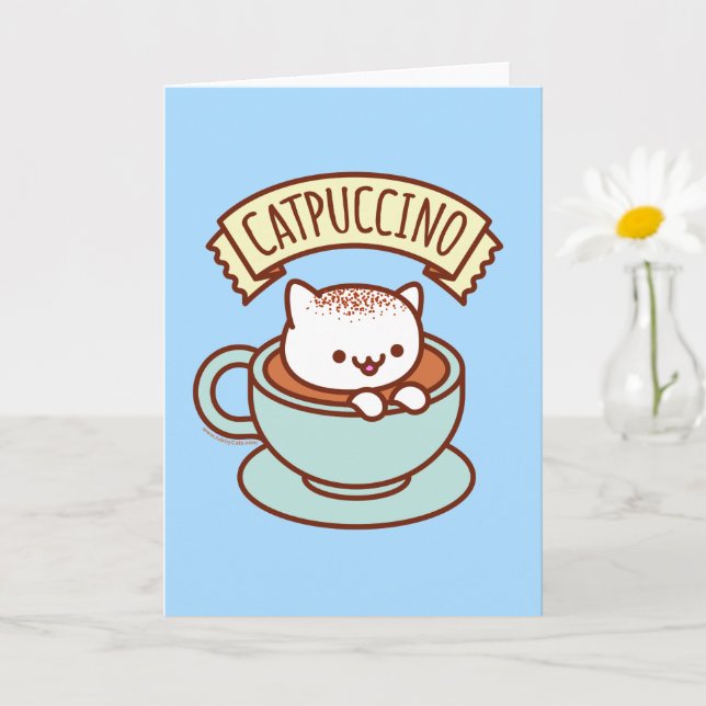 Carte de vœux drôle de chat : CATPUCCINO (Petite plante)