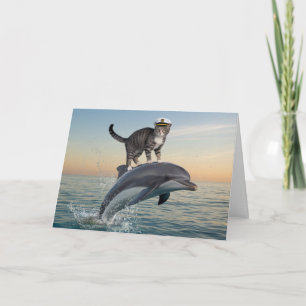 Carte de vœux drôle de dauphin tabby