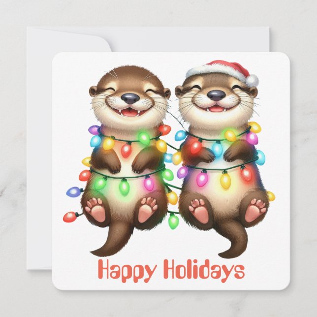 Carte de vœux drôle de loutre pour les fêtes (Devant)