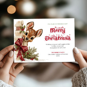 Carte de vœux drôle de Noël avec un renne adorable