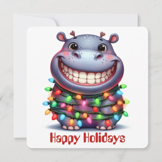 Carte de vœux drôle d'hippopotame pour les fêtes (Devant)