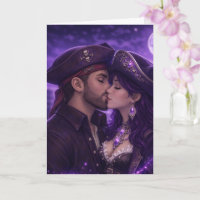 Carte de vœux du baiser du couple pirate romantiqu