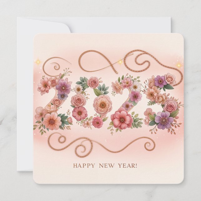 Carte de voeux du Nouvel An Floral 2025 (Devant)