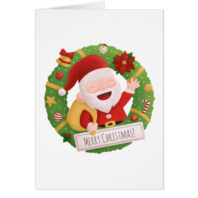 Carte de voeux du Père Noël Noël Xmas Wreath (Devant)