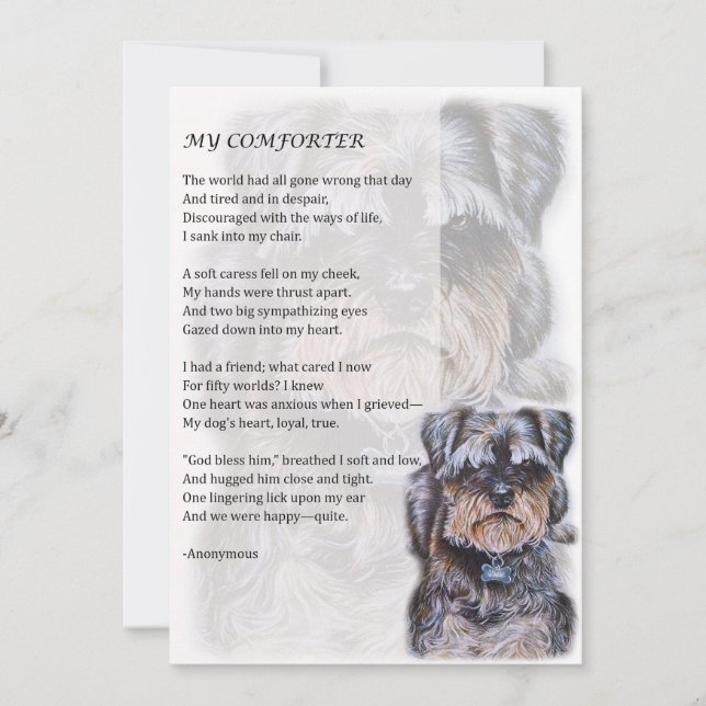 Carte de voeux du poème de consolation de chien Te (Devant)