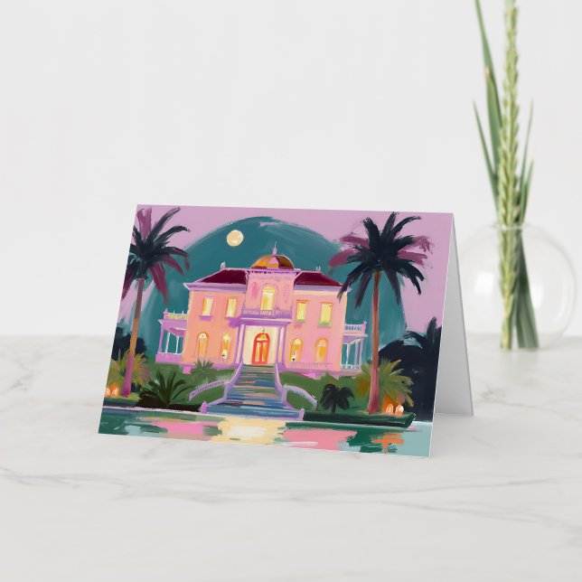 Carte de voeux éffrayant Tropical Halloween Mansio (Recto)