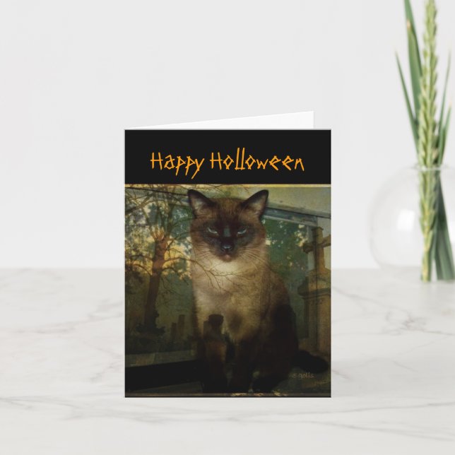 Carte de voeux éffrayante Siamese Cat Halloween (Devant)