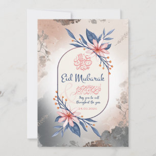 Carte de vœux Eid Mubarak florale élégante aquarel