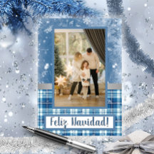 Carte de Vœux Élégante Bleue Plat pour Noël Feliz