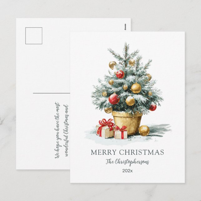 Carte de vœux élégante d'arbre de Noël joyeux (Devant / Derrière)