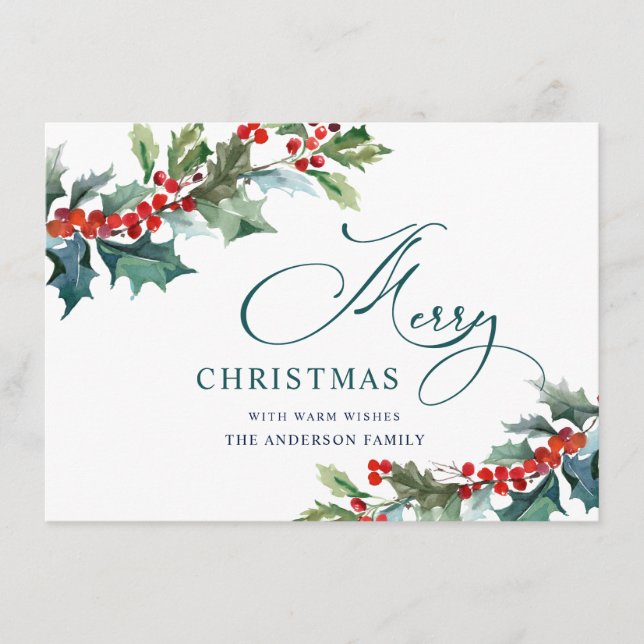 Carte de vœux élégante de Noël gui baie de houx (Devant)