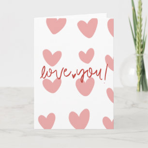 Carte de vœux élégante "Je t'aime" à cœurs roses –