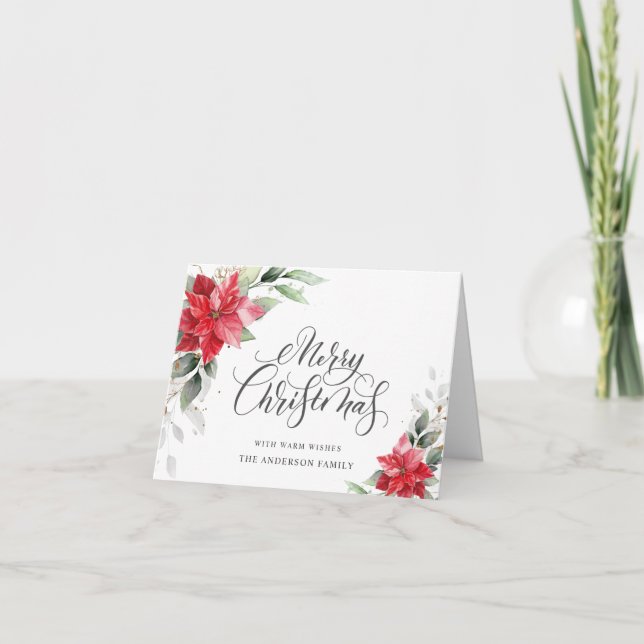 Carte de vœux élégante Poinsettia Noël Mistletoe (Devant)