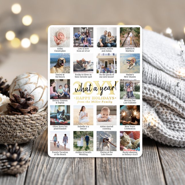 Carte De Vœux En Aluminium 18 Photo Collage & légendes Blanc Quelle année ! (Créateur téléchargé)