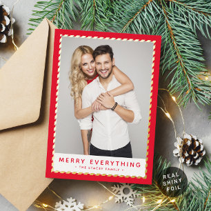 Carte De Vœux En Aluminium 2024 CHRISTMAS PHOTO simple bordure or rouge Foil