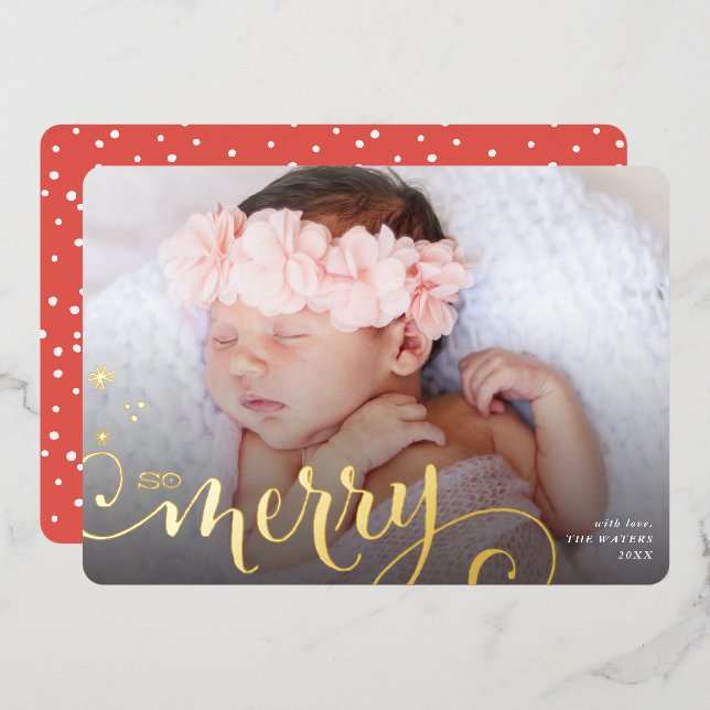 Carte De Vœux En Aluminium 2024 MERRY PHOTO famille fun calligraphie (Recto/Verso)