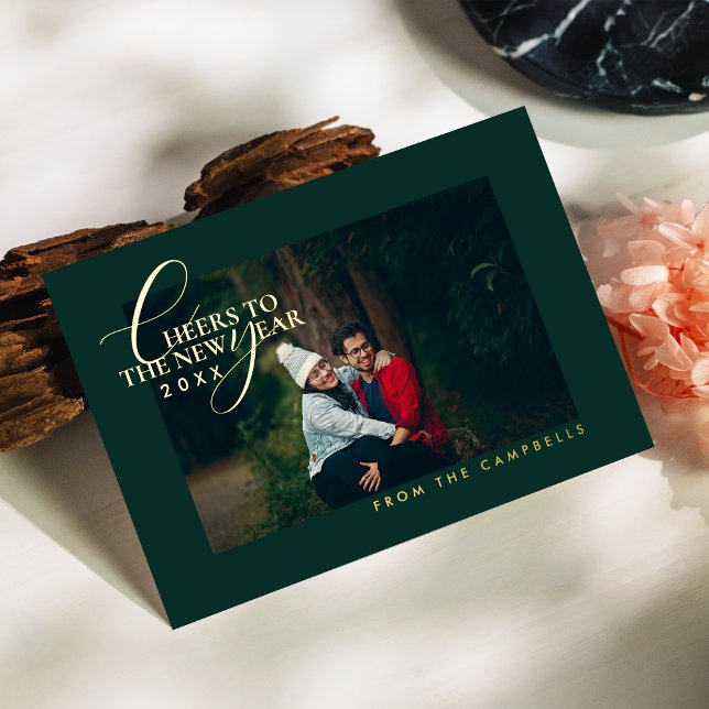 Carte De Vœux En Aluminium 2026 Minimalist Modern Script Green Photo (Créateur téléchargé)