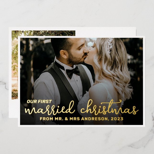 Carte De Vœux En Aluminium 2 Photo Nouveaux mariés 1er Script de Noël Marié (Recto/Verso)