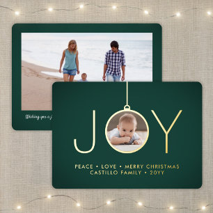 Carte De Vœux En Aluminium 2 Photo Vert Joie Moderne Ornement de Noël