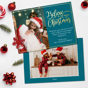 Carte De Vœux En Aluminium 2 photos croient à la famille magique de Noël