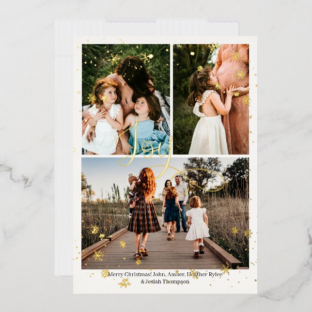 Carte De Vœux En Aluminium 3 photo Holiday Snowflakes Gold Foil Card (Enveloppe)