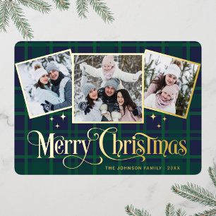 Carte De Vœux En Aluminium 3 PHOTO Sparkle Joyeux voeux de Noël Or