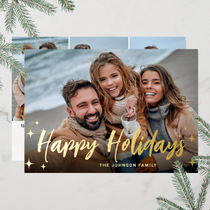 Carte De Vœux En Aluminium 4 PHOTO Sparkle Joyeux voeux de Noël Or