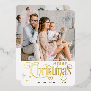 Carte De Vœux En Aluminium 4 PHOTO Sparkle Joyeux voeux de Noël Or