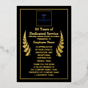 Carte De Vœux En Aluminium 50 ans de prix de service dévoué en feuille person