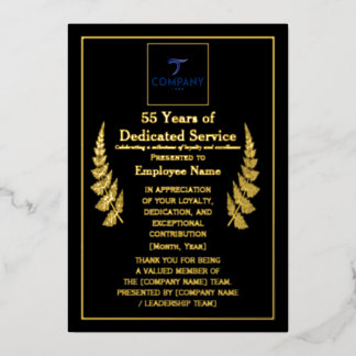 Carte De Vœux En Aluminium 55 Years of Dedicated Service Award Custom Foil 