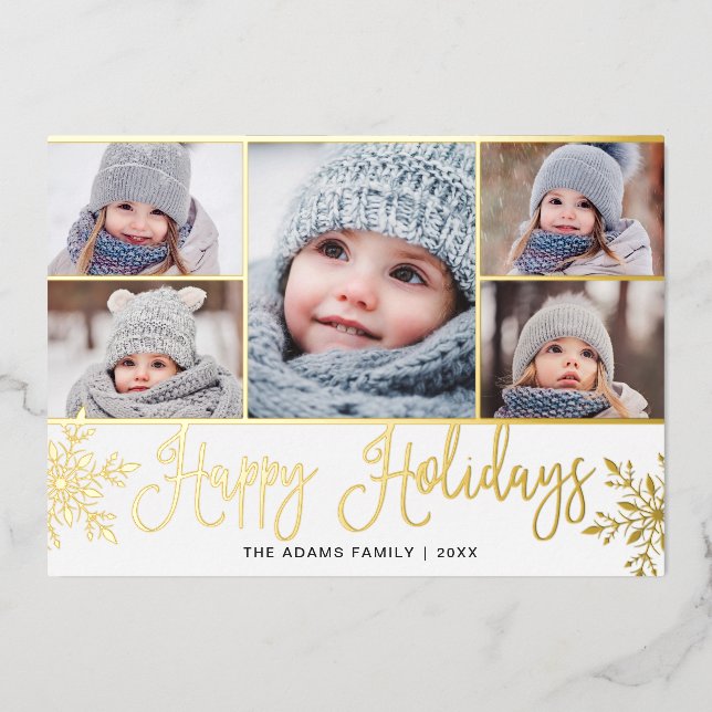 Carte De Vœux En Aluminium 5 PHOTO Sparkle Noël Salutation or (Recto)